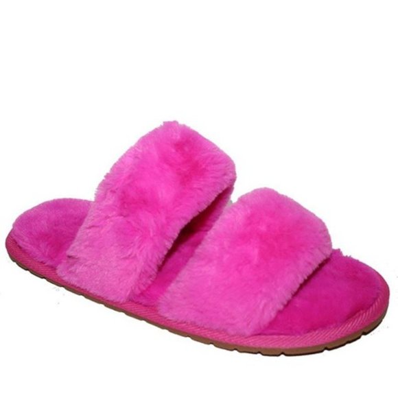 The Modern Anchor Shoes - Classic Double Strap Fuzzy Slippers in Hot Pink
